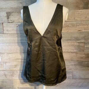 BNWT Zara women’s olive green  shiny faux‎ wrap v-neck tank top in size small